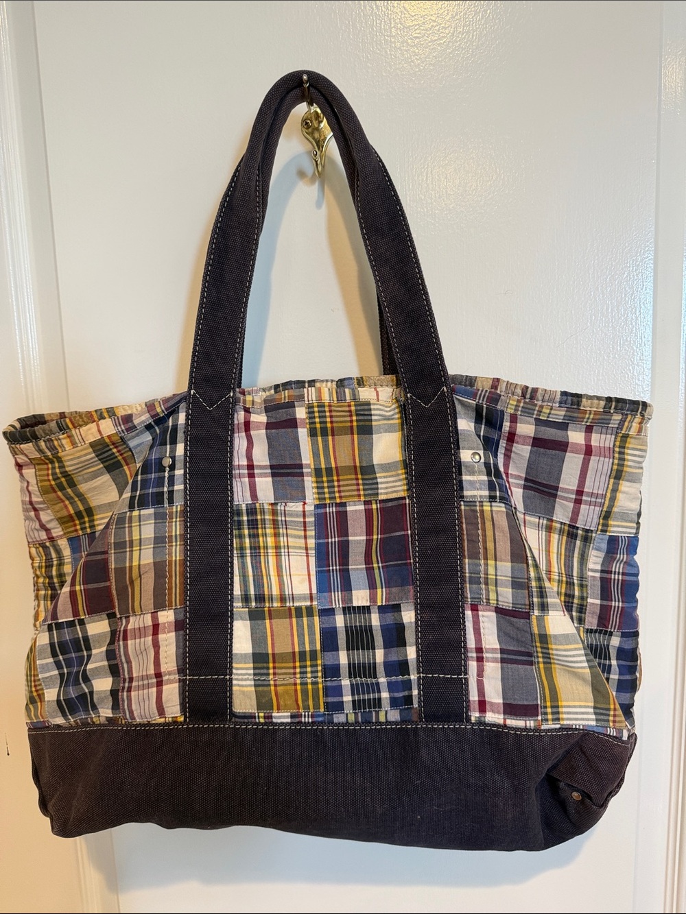 J.Crew Vintage Madras Patchwork Canvas Tote Bag - Picture 2 of 9
